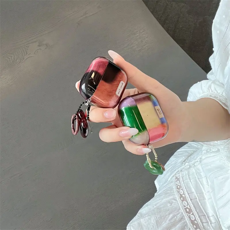 Airpods2/3/4/pro pro2 headphone case Earphone Protective Cover | Melad contrasting brown green | Flower pendant hanging ring | Best friend gift | Suitable for Airpods2 3 4 pro/prop2 Earbuds Audio
