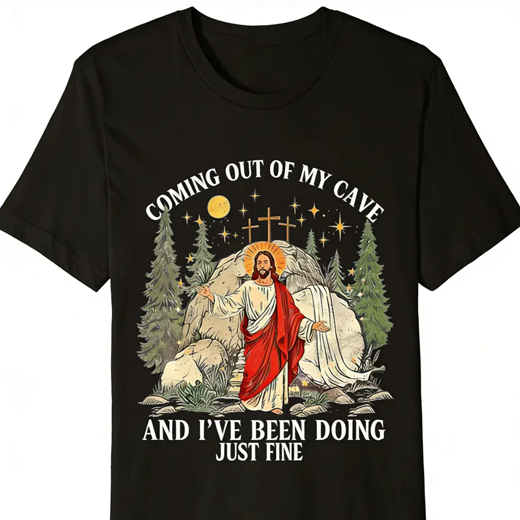 Jesus Coming Out Of My Cave Shirt Funny Easter Sunday Tee Jesus Graphic Religious Humor Top Trending Christian Gift y2k cotton fashion Streetwear Casual