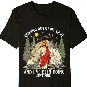 Jesus Coming Out Of My Cave Shirt Funny Easter Sunday Tee Jesus Graphic Religious Humor Top Trending Christian Gift y2k cotton fashion Streetwear Casual