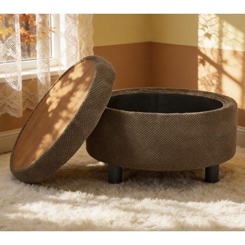 Modern 25 Inch Round Storage Ottoman Coffee Table with Tray & Removable Top, Tufted Upholstered Circle Ottoman for Living Room Bedroom, Dark Grey/Light Grey/Black/Dark Green/Coffee/Camel