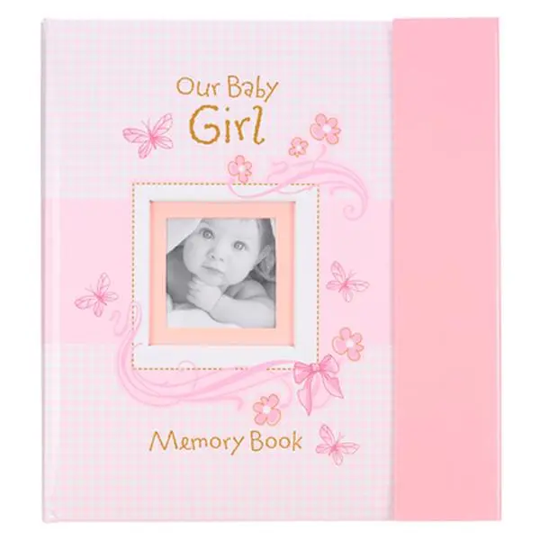 Christian Art Gifts Hardcover Baby Girl Scrapbook Photo Album - English, Birth Memory Book with Journaling Prompts, 11.3" h x 10.2" l x 1.8" w