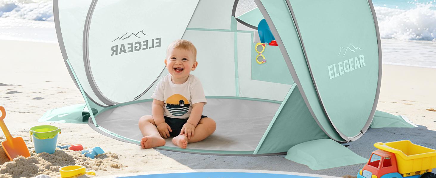 Elegear Pop Up Baby Beach Tent with Mini Canopy, UPF 50+ UV Protection, 1S Setup Portable Sun Shelter for Infant Outdoor Indoor Play - Blue