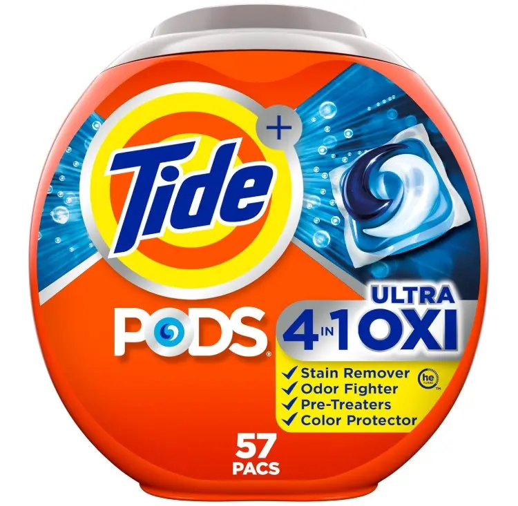 Tide 4-n-1 Ultra Oxi PODS Laundry Detergent Pacs, 57 Count, HE Compatible, Built in Pre-treater for Stains
