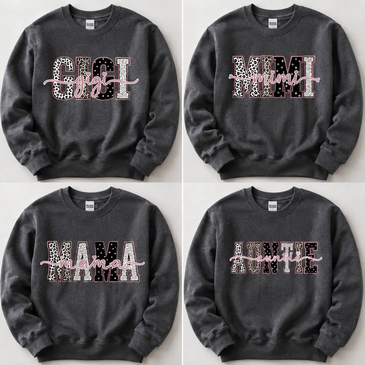 Custom Gigi Mimi Mama Auntie Sweatshirt for Women, Leopard Print Family Crewneck, Personalized Mom Grandma Aunt Gift, Cute Matching Pullover, Mother’s Day Gift- DarkFlex