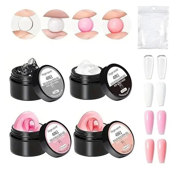 Builder Gel for Nails Kit 4-in-1 Builder Nail Gel Non-Sticky Nail Extension Gel with Nail Art Tools UV LED Gel for Nail Extensions Nail Sculpting DIY Salon Home Manicure Kit