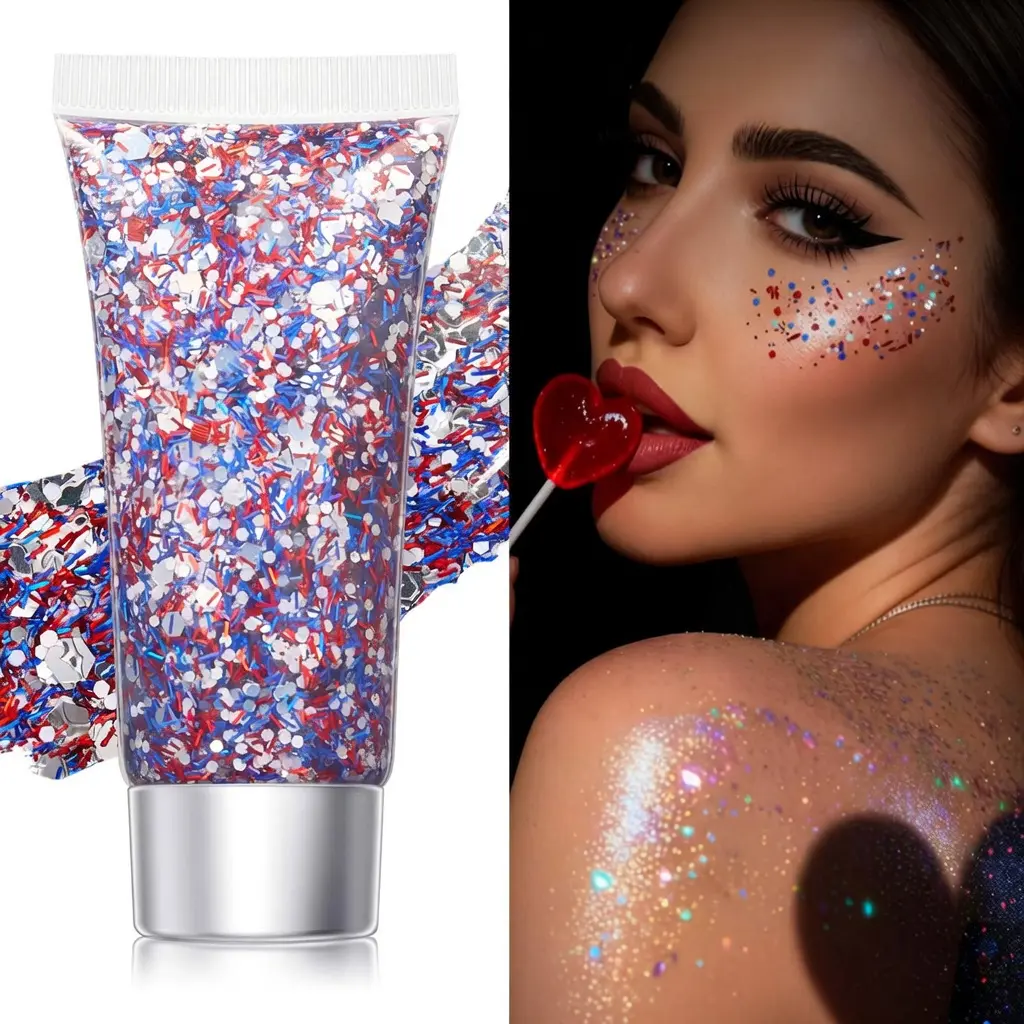 Body Glitter Stick, Face & Body Shimmer Gel, Long Lasting Sparkle Makeup for Hair Eyes & Cheeks, Easy Apply Glitter Cosmetic for Festival Concert Party Rave Y2K Summer Makeup Look