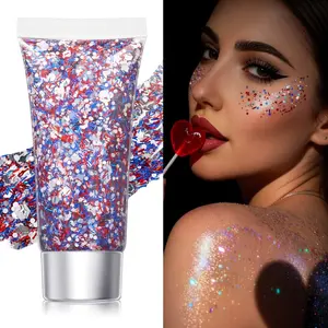 4th of July Glitter Stick, Red White Blue Shimmer Gel, Long Lasting Body Face Hair Shiny Makeup, Easy To Apply Patriotic Sparkle Cosmetic, Perfect for Independence Day Party Festival Holiday Daily Trendy Look summerwins