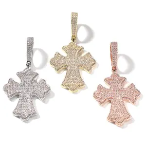 4:00AM Fashionable Exquisite Shining Iced Out Zirconia Cross Copper Pendant Necklace Christian Jewelry