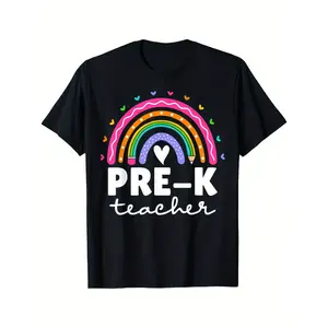 Pre-K Teacher Cute Pre Kindergarten For Teachers Rainbow T-Shirt All-season versatile casual T-shirts and classic T-shirts made of 100% pure cotton are comfortable and breathable