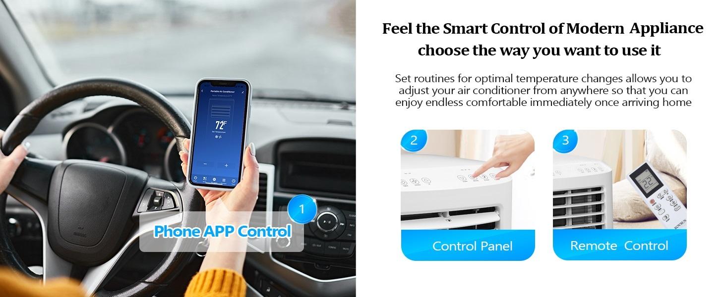 Ubesgoo WiFi Enabled Smart 8000/9000/10000 BTU Portable Air Conditioner with Remote & APP Control, 3-in-1 Cooler, Dehumidifier & Fan, Powerful Room Mobile AC Unit with Rolling Wheels & Easy Installation Kit