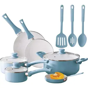 Mainstays 12pc Ceramic Cookware Set, Blue Linen