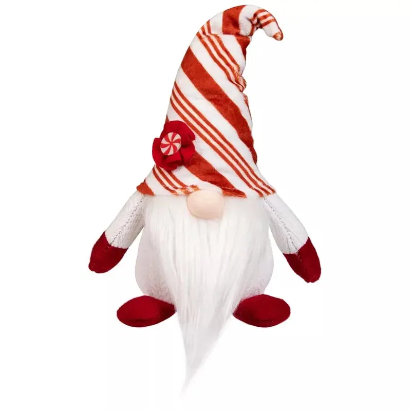 Northlight 35847891 10 in. Peppermint Candy Plush Gnome Christmas Decoration, Red