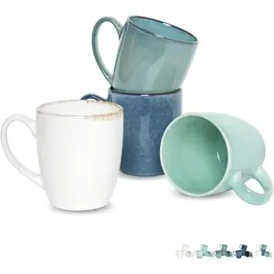 Ceramic Coffee Mug Set of 4, 17 Oz, Coffee Cups with Big Handle, Microwave Safe,  Reactive  (Multicolor, 17 Oz)
