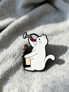 Wine-Loving Cat Enamel Pin | Funny Cat Drinking Wine Brooch | Cute Lapel Pin for Cat & Wine Enthusiasts | Unique Gift for Women Men