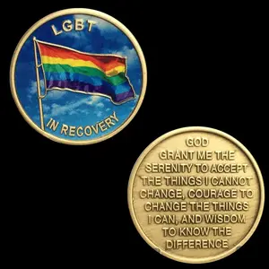 LGBT In Recovery Rainbow Flag Challenge Coin, Medallion Serenity Prayer Chip Token, Pride Month Gift