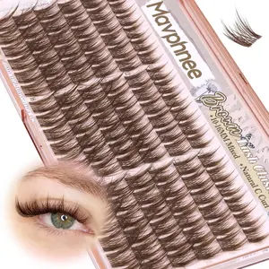 Anime Cluster Lashes Brown Cluster Eyelash Extensions Fairy Eyelash Clusters Wispy Lash Clusters Dark Brown Individual Lash C-Curly Lash Extension Spiky Manga DIY Eyelashes Pack (108Pcs, 10-16MM)