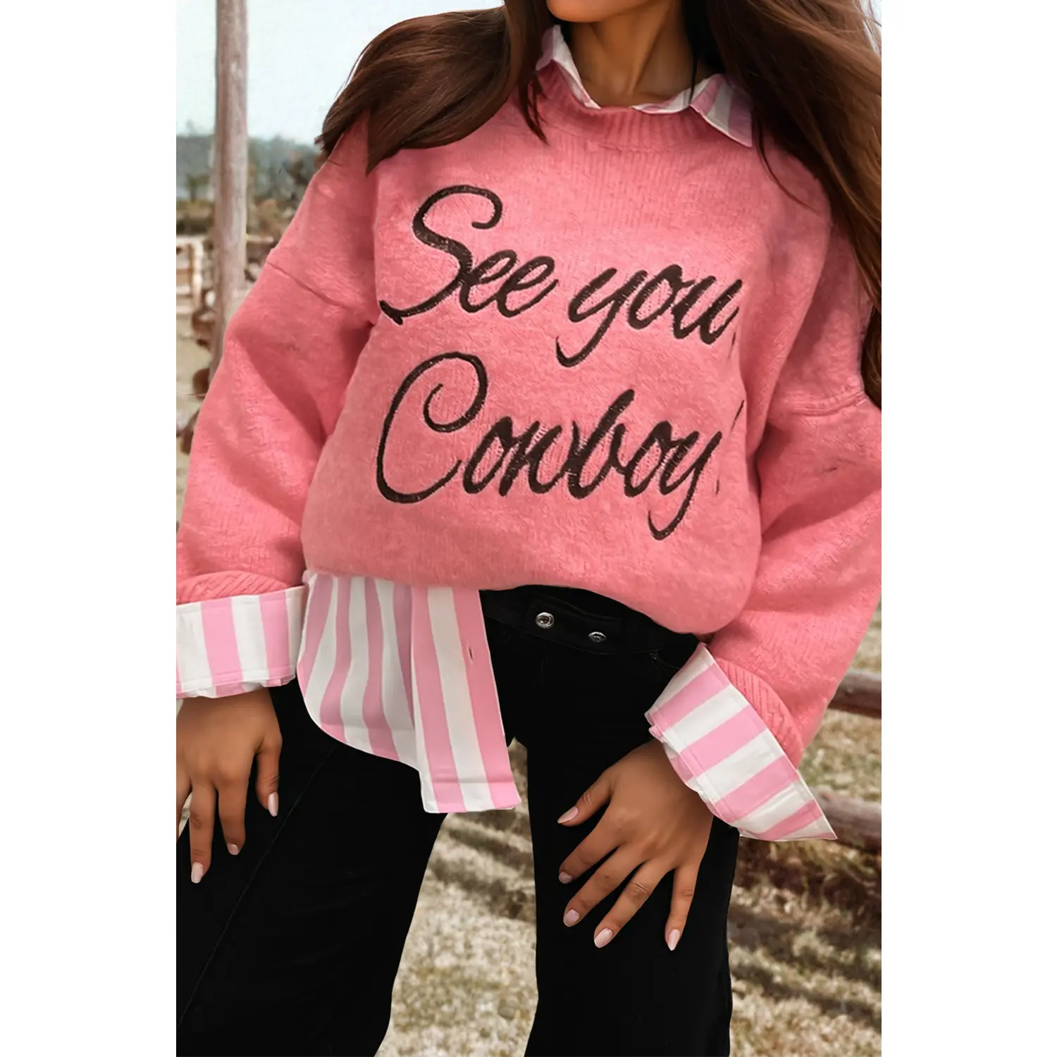 See You Cowboy Embroidered Western Graphic Sweater