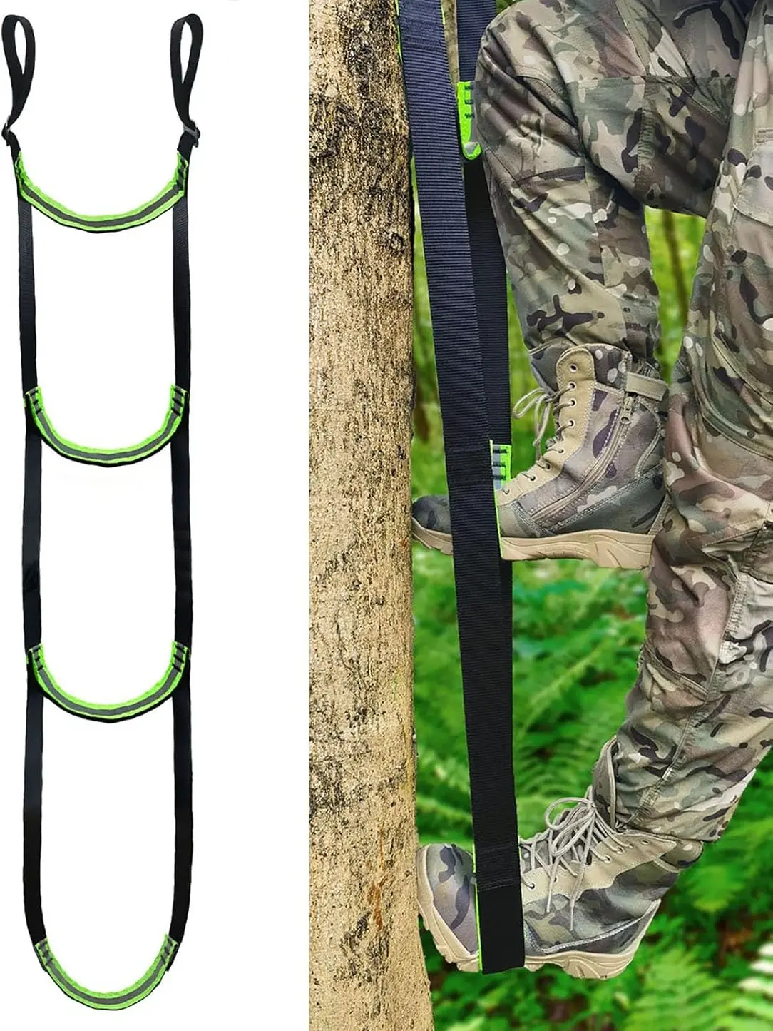 Double-Thickened and Widened 4-Step Climbing Aider for Hunting Tree Steps Fall-preventing Adjustable Hook and Loop Design Easy-to-use