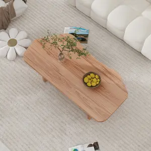 Mid-Century Modern Coffee Table, Irregular Unique Design Coffee Table for Living Room Home Office, Solid Wood Center Table Not Engineered Wood