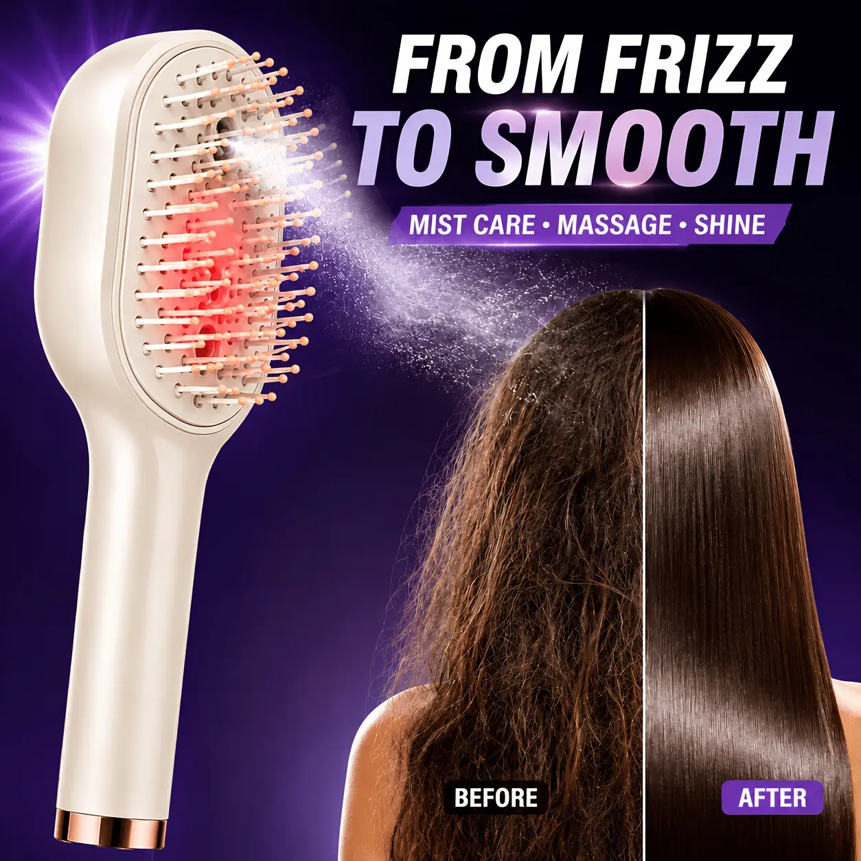 Portable USB Rechargeable Electric Scalp Massager Comb with Retractable Teeth & Nano Mist Suitable for All Hair Types, Air-Cushion Detangling Brush for Hair Care, Scalp Device for and Travel Use