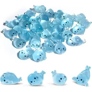 32Pcs Glow in Dark Mini Resin Seal Figurines - 4 Styles Luminous Sea Animals for Terrarium Decor, Fairy Garden, Aquarium, Small Resin Animals with Storage Box