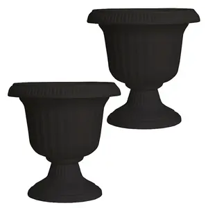 Southern Patio 14 Inch Lightweight Outdoor Utopian Urn Planter, Black (2 Pack) Southern Patio 14 Inch Lightweight Outdoor Utopian Urn Planter, Black (2 Pack)