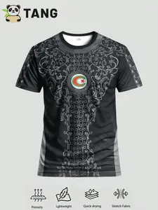 Men's Algeria Style Football Jersey, Ethnic Totem Print Short Sleeve Soccer Shirt, World Cup 2026 Fan Gear, Casual Fitted Tee