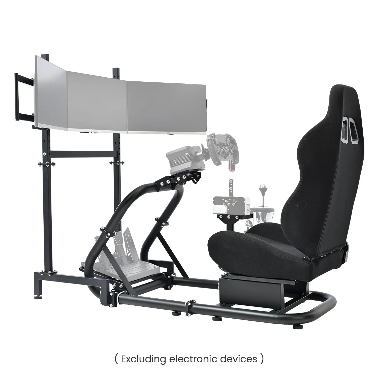 Supllueer 50mm Large Round Tube Racing Sim Cockpit Stand With Triple Screen Monitor Stand & Seat Fit For G29/G923/G920/T248/T300RS GT Steering Wheel Stand Without Shifter Pedal Steering Wheel
