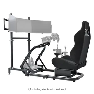 Supllueer 50mm Large Round Tube Racing Sim Cockpit Stand With Triple Screen Monitor Stand & Seat Fit For G29/G923/G920/T248/T300RS GT Steering Wheel Stand Without Shifter Pedal Steering Wheel