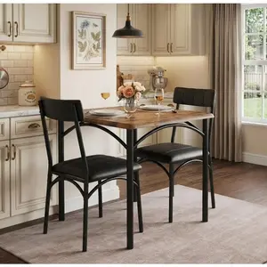 Garvee 3-Piece Rustic Brown Dining Table Set for 2 with Upholstered Chairs, Ideal for Small Spaces, Apartments, Studios, and Kitchen Areas, Featuring a Square Table and Comfortable Seating
