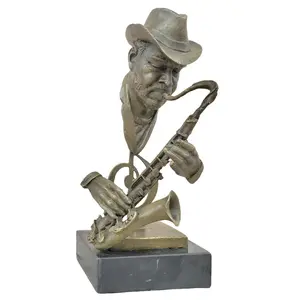 Signed Sax Saxophone Player Salutes Jazz and Rhythm and Blues 10" Bronze Sculpture with 4"x4" Marble Base Original Lost-Wax Casting Figurine