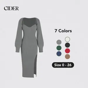 Cider 2-Piece Set Sweater Dress, Stretchy and Hugs Your Figure, Fits Like Glove, Elegant Fashion Cozy Outfits for Spring & Fall Daily, Night Date Outfits