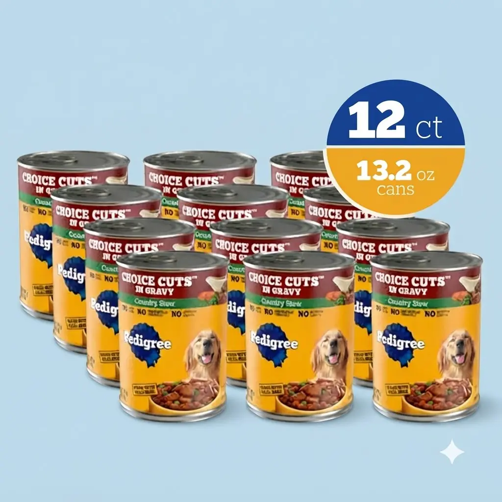 Pedigree Choice Cuts Wet Dog Food Country Stew 13.2 oz 12 Pack Real Beef Lean Muscle Hydrating Adult Canned Food