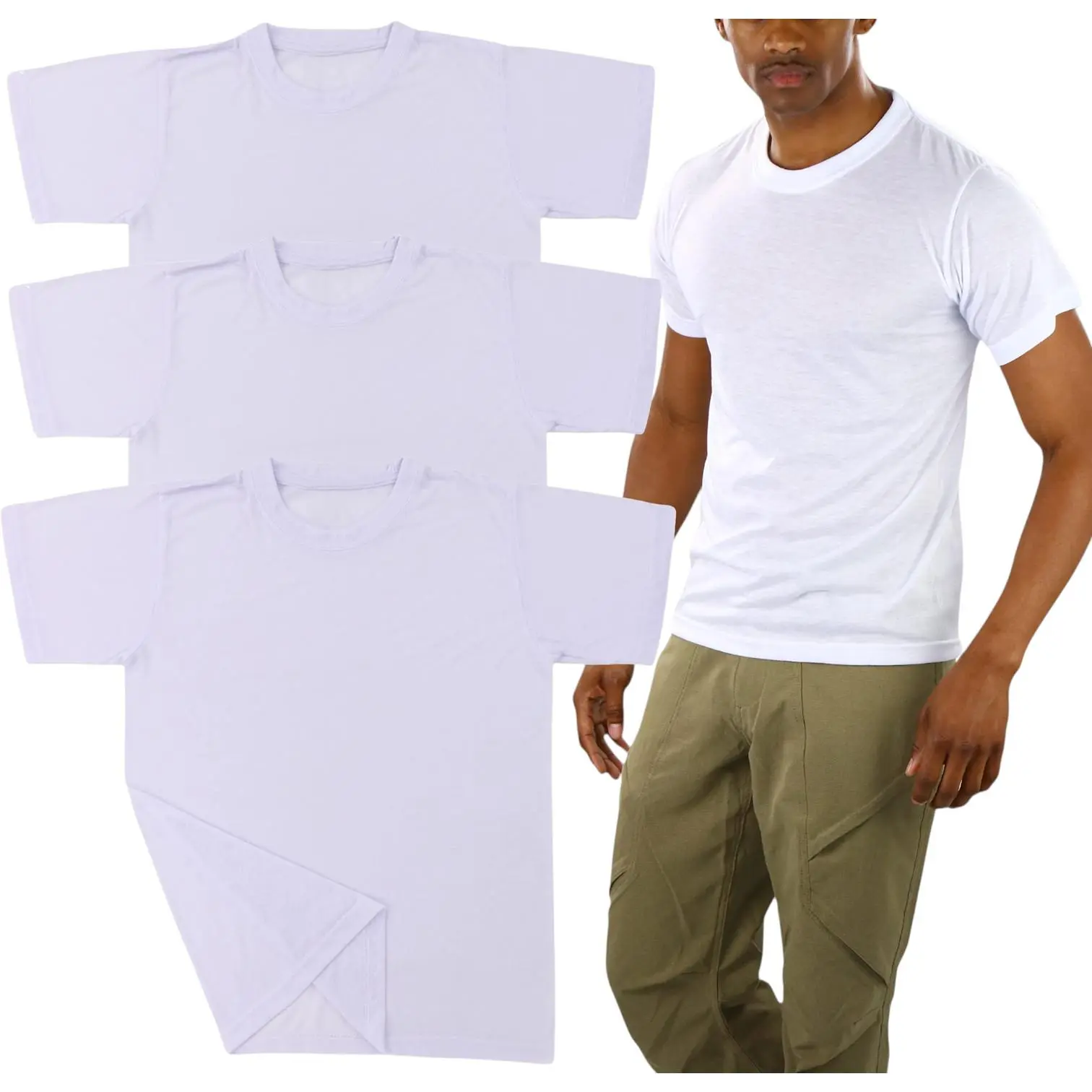 ToBeInStyle Men's Pack Of 3 Classic Cotton Blend White Undershirt T-Shirt
