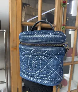 Pre-owned CHANEL Vanity Case Quilted Denim Blue Denim Jeans Handbag