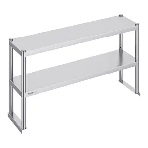 VEVOR Double Overshelf, Double Tier Stainless Steel Overshelf, 12 x 48 Inch Double Deck Overshelf, Height Adjustable Overshelf Prep Work Table for Kitchen, Restaurant and Workshop