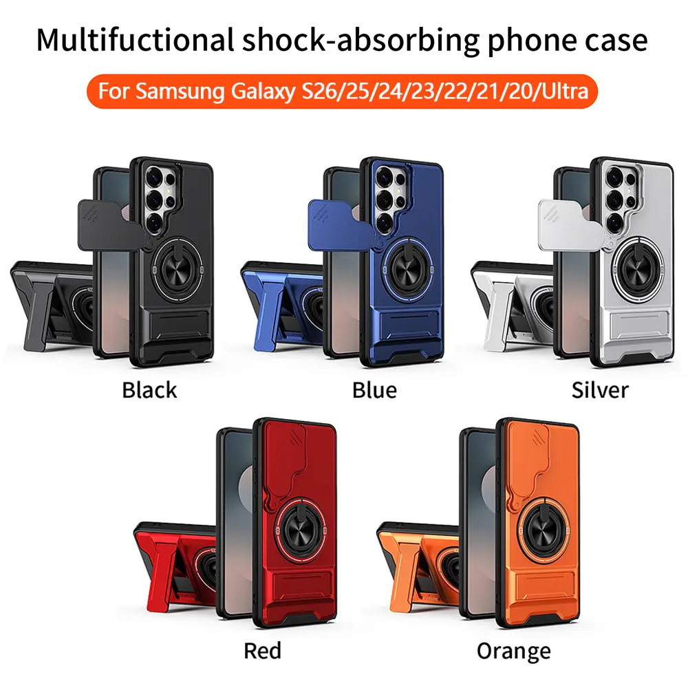 Magnetic Car Mount Rotating Ring Phone Case with Camera Protector, Compatible with iPhone 11 12 13 14 15 16 17 Pro Max, Samsung Galaxy S26 S25 S24 S23 S22 S21 S20 Ultra Plus FE,  Ring Stand + Slider Camera Cover
