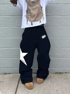 Men's Fashion Casual Straight Leg Pants, Star Print Graphic Drawstring Waist Sweatpants, Summer Fitted Street Style, Perfect for Daily Wear