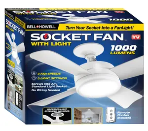 Bell & Howell 2-in-1 Socket Ceiling 3 Speed Fan & LED Light with Remote Bell & Howell 2-in-1 Socket Ceiling 3 Speed Fan & LED Light with Remote