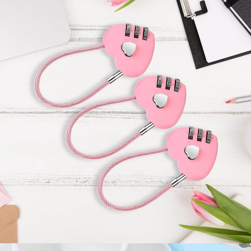 3 PCS 3 Digit Combination Padlock Heart Combination Locks Pink Code Lock with Steel Wire Rope Mini Luggage Locks Love Locker Lock Cute Combo Lock for Backpack Luggage Lockers Jewelry Boxes