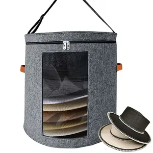 Hat Storage Box Clear Window Adjustable Shoulder Strap Felt Pop Up Hat Box Dustproof Foldable Travel Hat Box for Toys Hat Clothes Man Women Organiser Lightweight