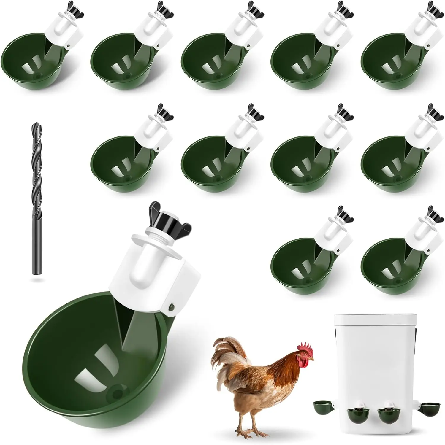 16 Pack Blue Chicken Waterer Cups DIY Automatic Poultry Feeder with Drill, No-Leak Design, Durable