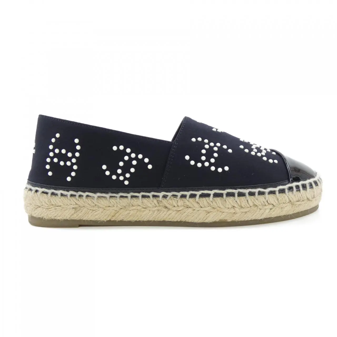 Pre-owned CHANEL Patent Leather Small Leather Goods Espadrilles Jersey Imitation Pearl Patent Calfskin Shoes