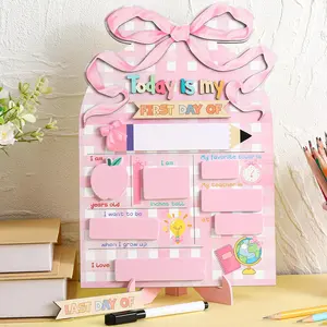 First & Last Day of School Sign Reusable Chalkboard 8" - Back to School Photo Prop Board with Markers, Pink Bow Pencil Notebook Flower Apple Boho Designs, Cute Dry Erase Wooden for Pre-K Kindergarten 1st Grade Teachers Parents Gifts Class of 2026