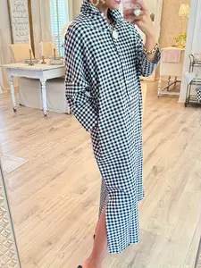 Elegant Casual Plaid Long Sleeve Dress for Women, New Arrival Loose-Fitting Patchwork Design, All Seasons Fashion