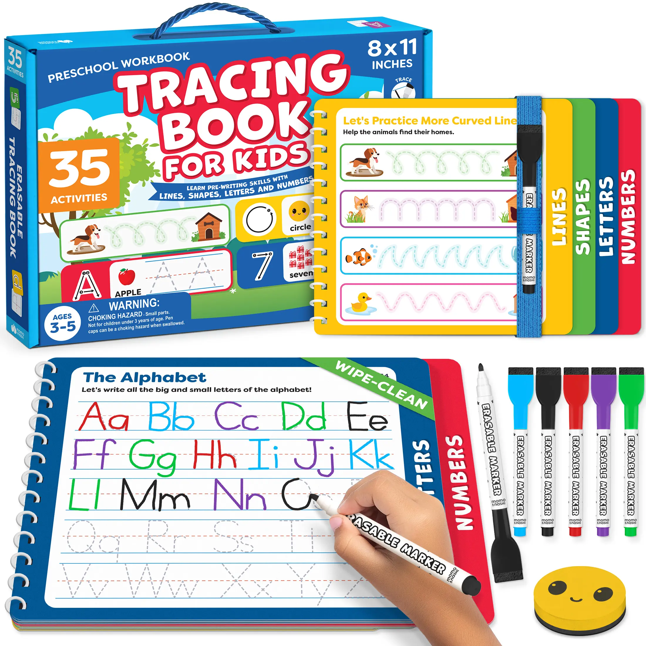 Momo & Nashi Erasable Tracing Books for Kids - [Back to school shopping] - Toddler Writing Practice - Letter Tracing for Kids Pre k Preschool Kindergarten Workbooks 3-4, 4-5 - Learning Books for 3-4 Year Olds