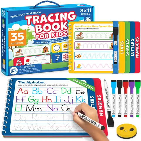 Momo & Nashi Erasable Tracing Books for Kids - [Back to school shopping] - Toddler Writing Practice - Letter Tracing for Kids Pre k Preschool Kindergarten Workbooks 3-4, 4-5 - Learning Books for 3-4 Year Olds