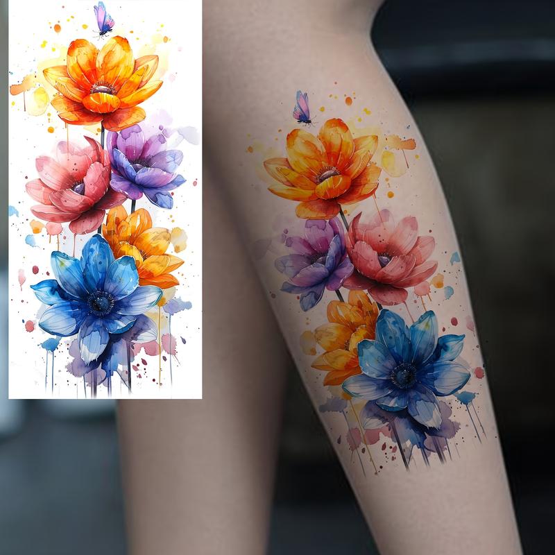 Realistic Temporary Tattoos - 6 Waterproof Long-Lasting Unscented Lotus & Butterfly Body Art Stickers, 3 Fixed & 3 Random Solid Designs, Vibrant Multicolor, Easy to Apply, Metal Ceramics Finish, Party Favor Supplies for Adults, Children, Casual Use