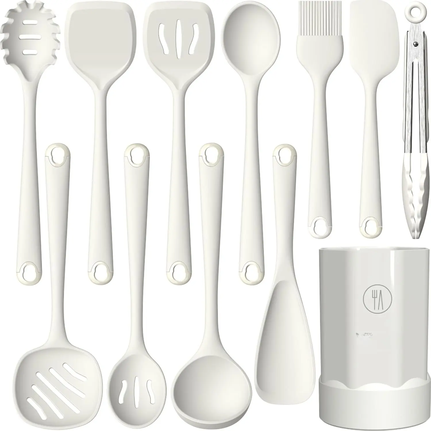 Thickened Silicone Kitchen Utensils Set, 600?F Heat Resistant Silicone Cooking Utensils, Spatula, Spoon, Whisk, Tongs, Kitchen Gadgets for Nonstick Cookware, Dishwasher Safe BPA Free (Cream White)