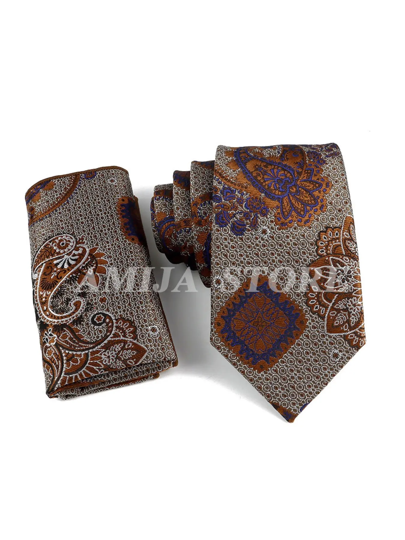 Men's Wide 8cm Neck Tie and Handkerchief Set, Paisley Pattern, High-Quality Accessories, Ideal for Formal Events, Weddings, Gifts